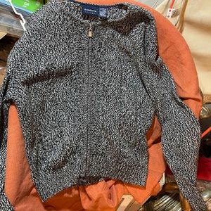 Black and white zip up cardigan sweater